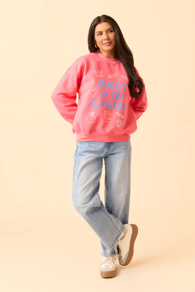 Queen Of The Classroom Light Red Graphic Sweatshirt NonRestrictive Movement ThermalRegulatingFabric