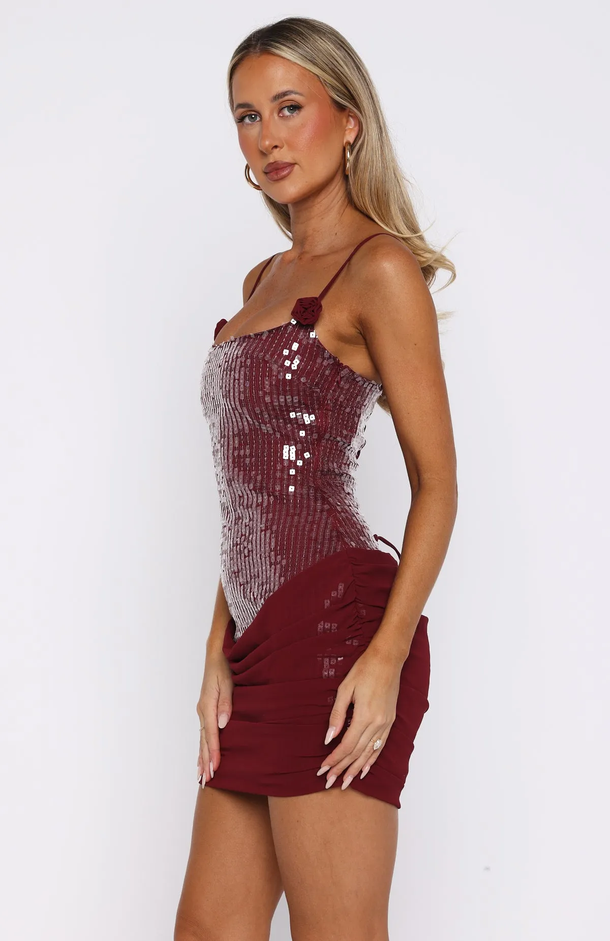 Jewel-Tone Studio Starlet Sequin Mini Dress Wine