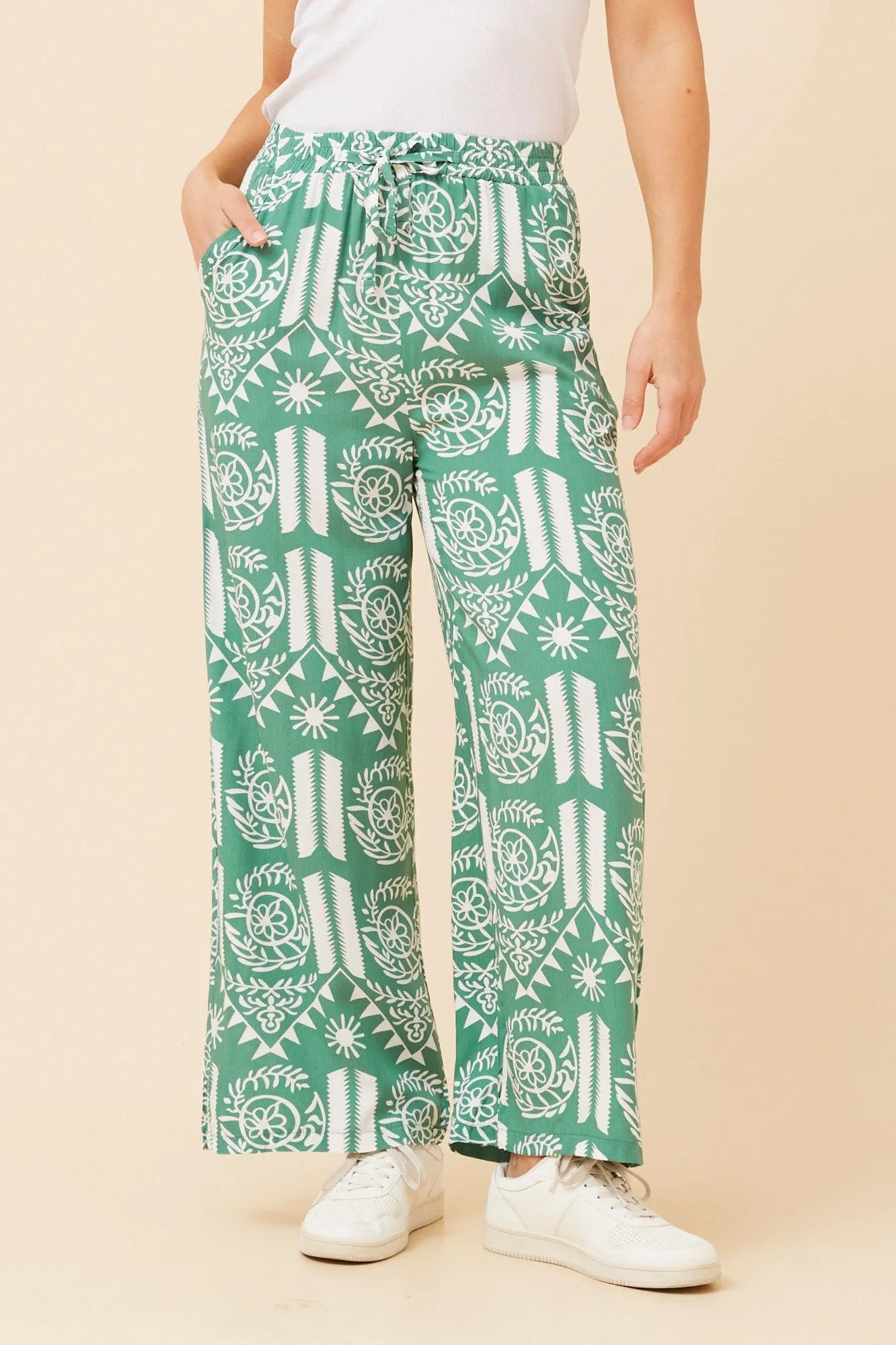 High Waist Durable Fabric SUZZEL ABSTRACT PRINT PANTS
