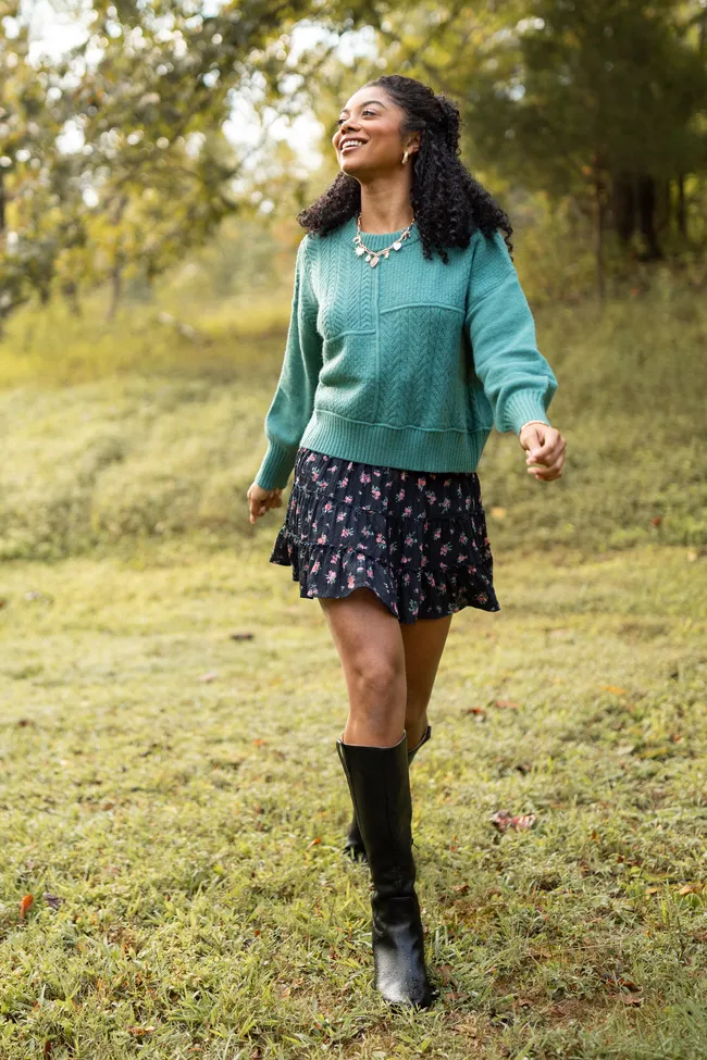 Mae Forest Green Multi-Knit Sweater Versatile Clothing