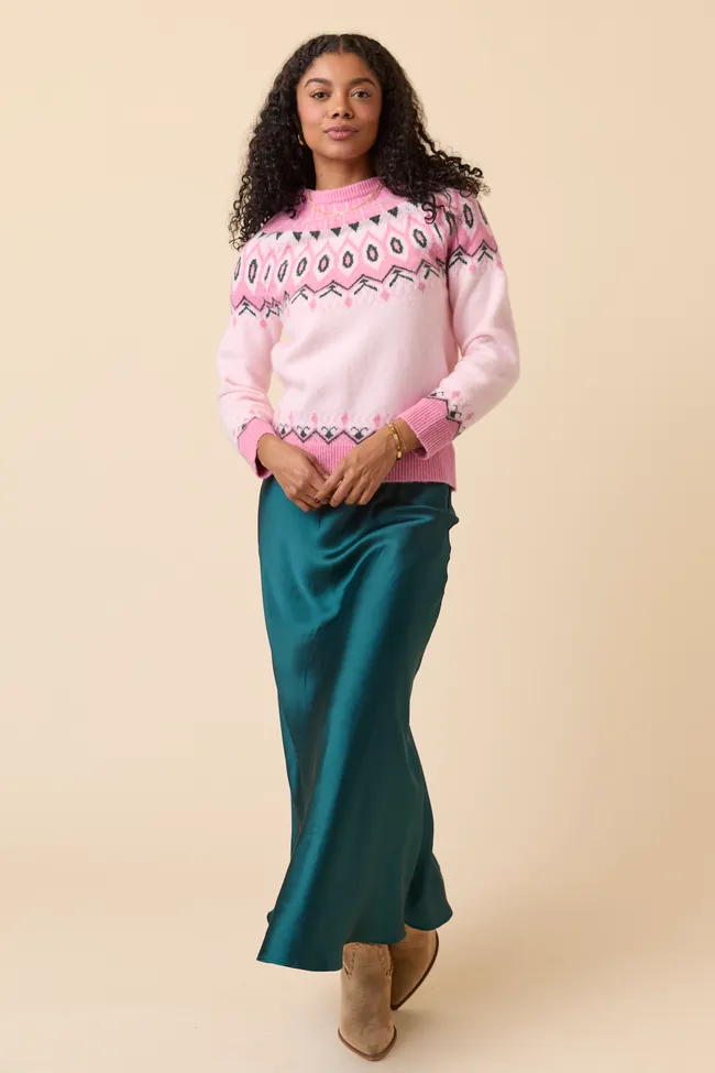 Isadora Pink Fair Isle Sweater Model Edge
