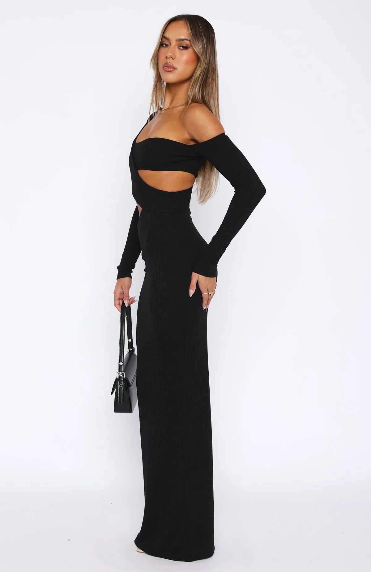 Hot Right Now Long Sleeve Maxi Dress Black light layering