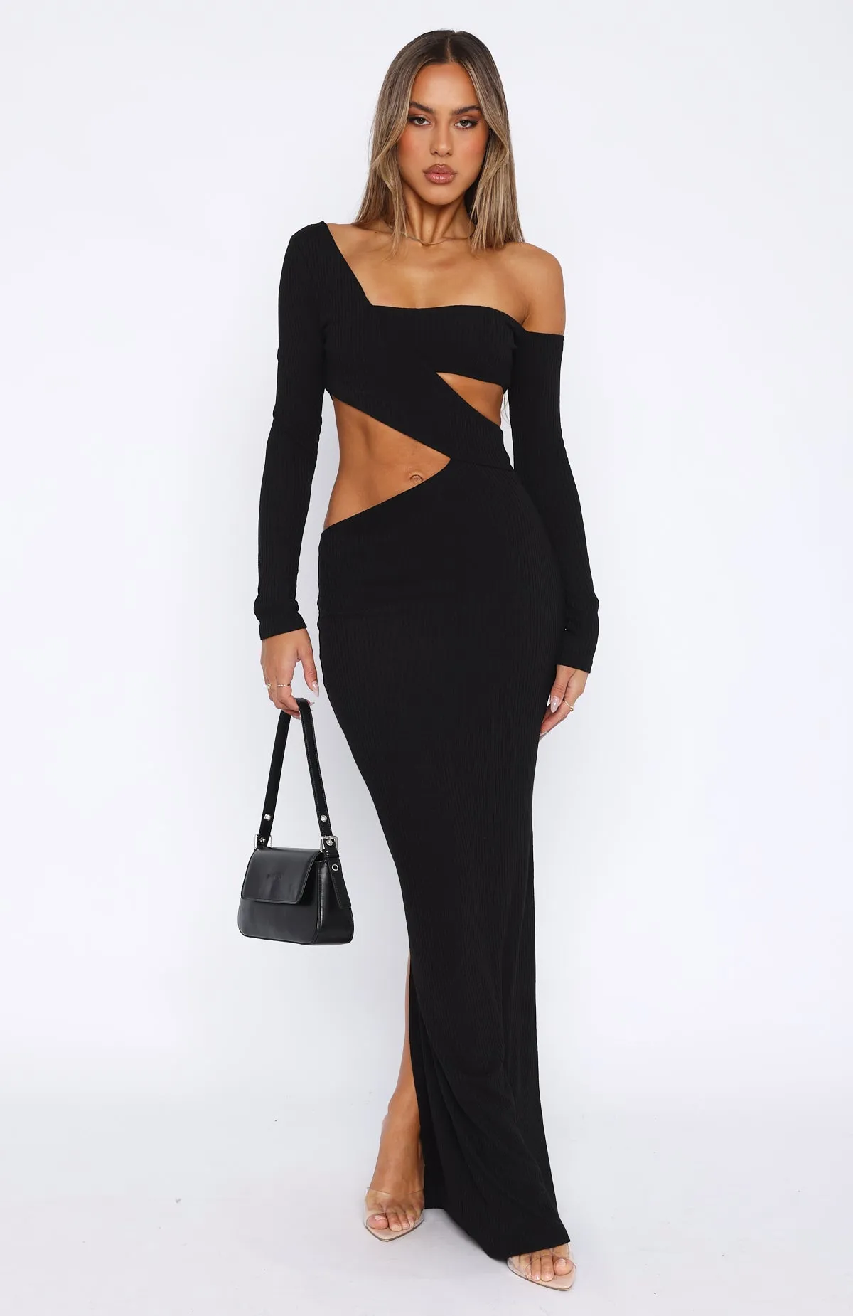 Shape Hug Hot Right Now Long Sleeve Maxi Dress Black