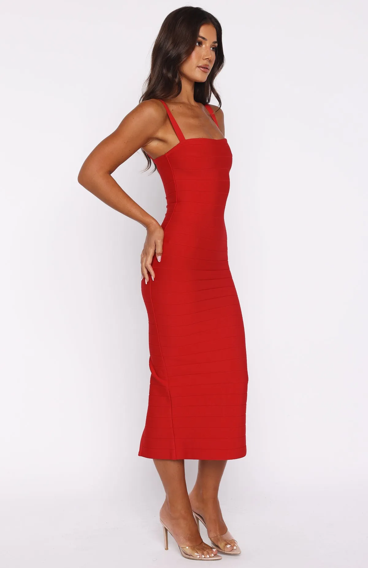 Layered-Look All Fit Sugar And Spice Bandage Midi Dress Red