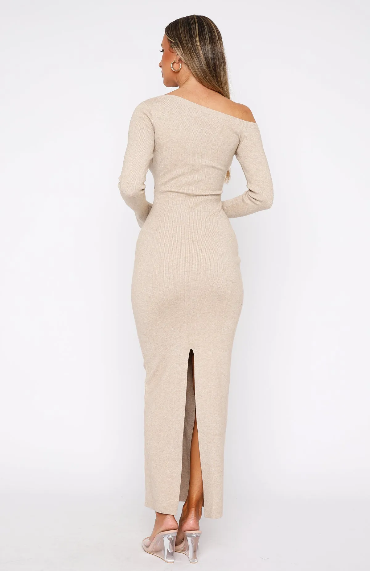 Fall On Me Long Sleeve Maxi Dress Beige Trendy Tailoring Matte-Lining