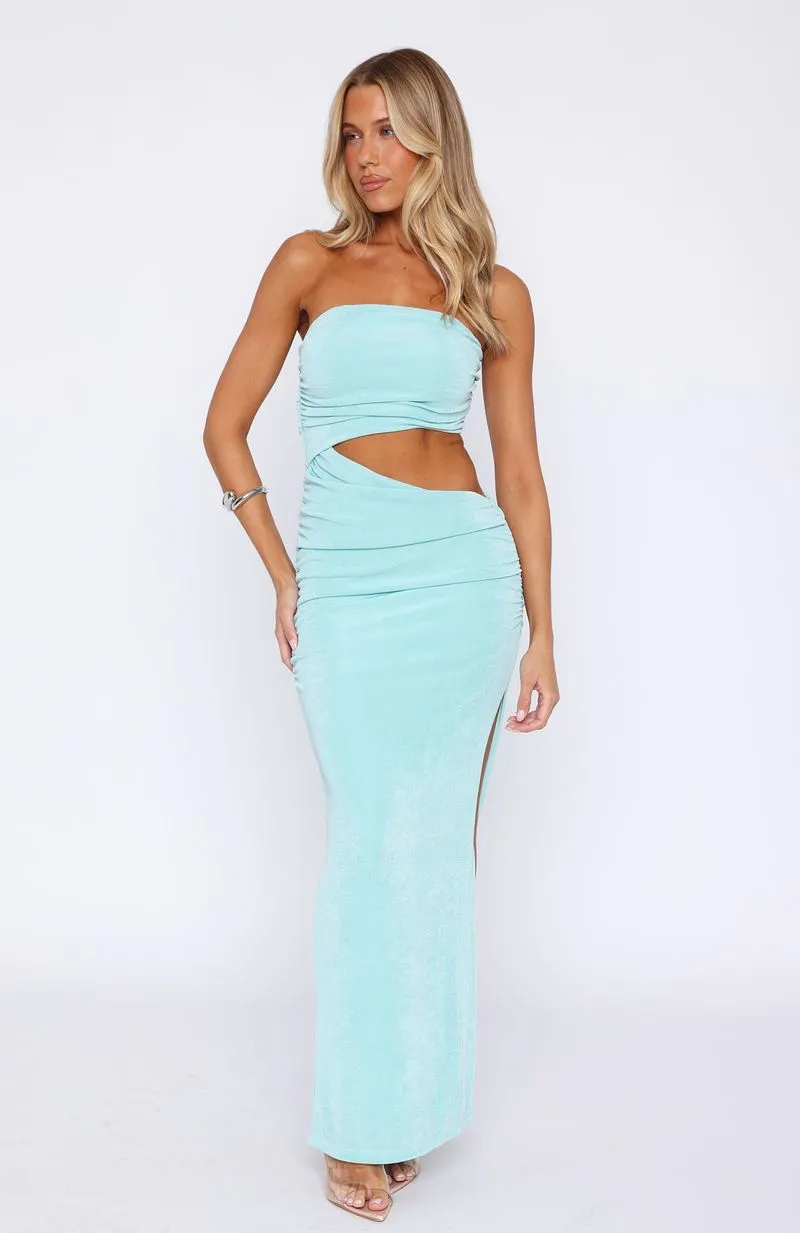 Sun And Stars Strapless Maxi Dress Aqua Date night Patterned-Fabric