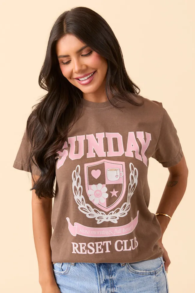 Sunday Reset Club Brown Graphic Tee Love Energy Magnetic Closure