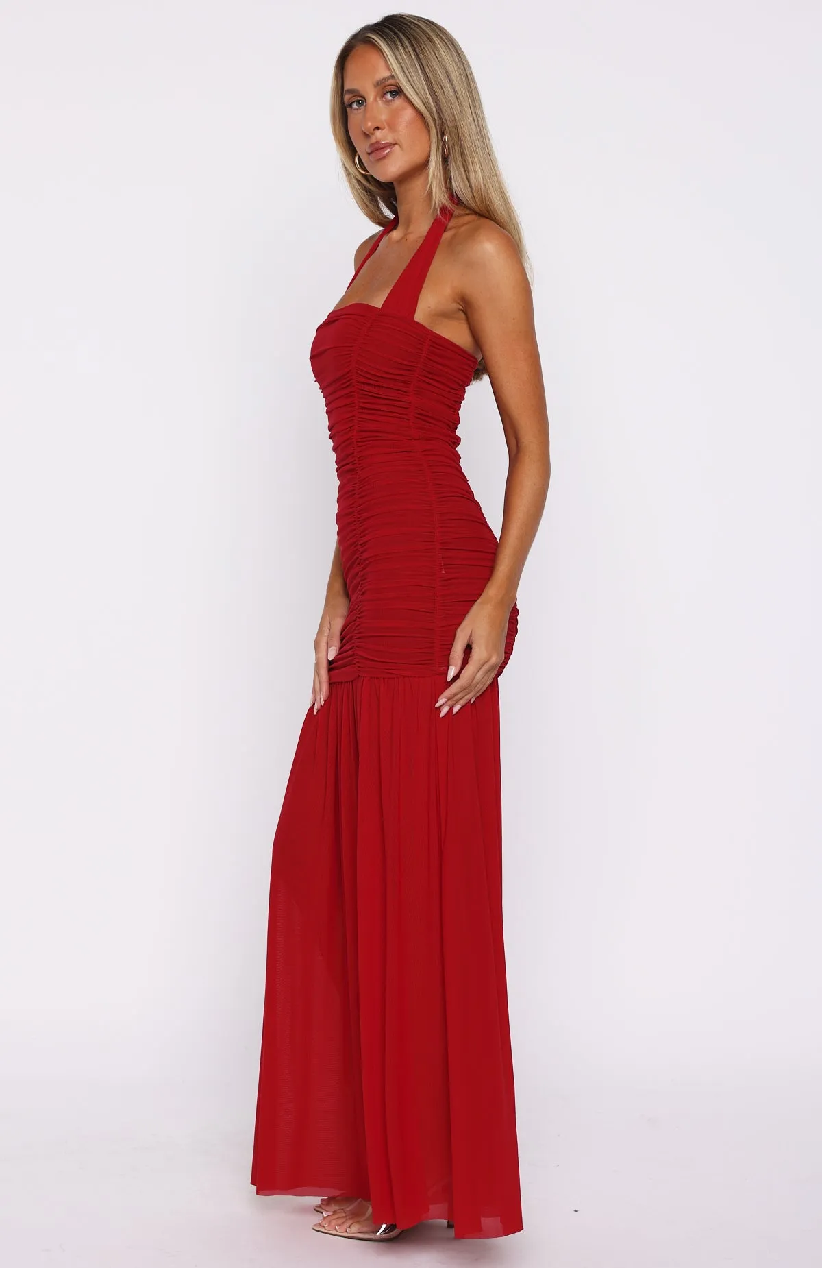 Unbothered Always Halter Maxi Dress Deep Red Fashionable Look
