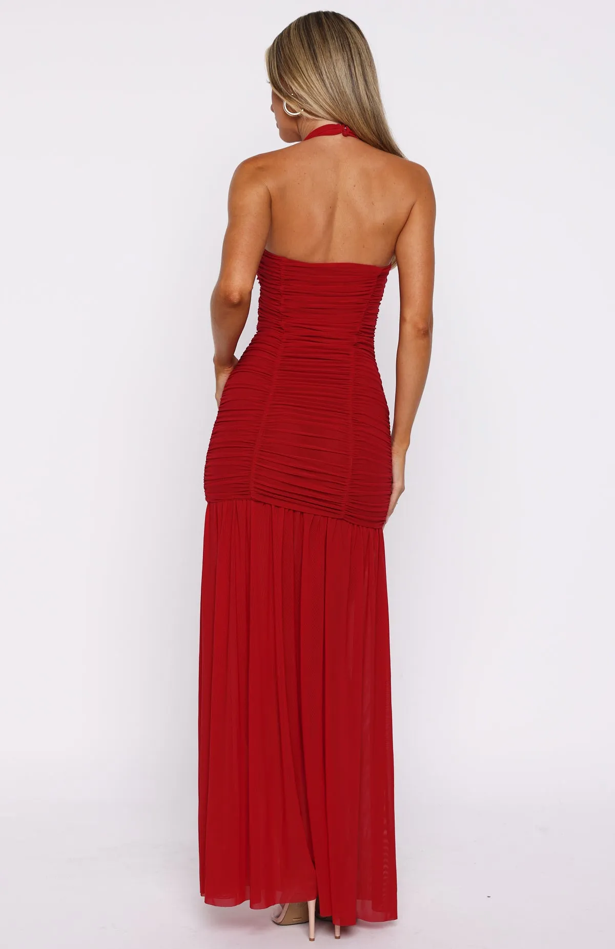 Unbothered Always Halter Maxi Dress Deep Red Casual Layers Simple yet sophisticated gown