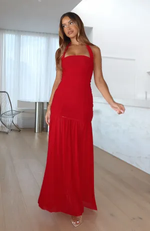 Sister Glow Unbothered Always Halter Maxi Dress Deep Red