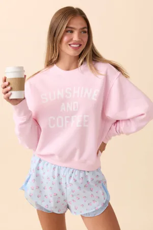 ThermalRegulating Fabric Sunshine and Coffee Soft Pink Raw Hem Fleece Graphic Sweatshirt