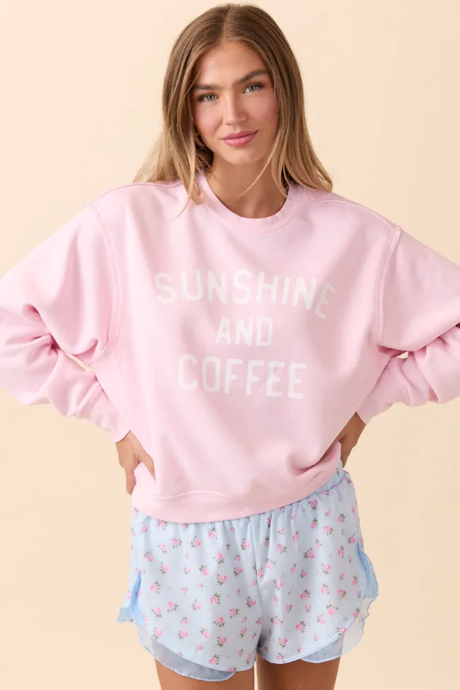 Pure Cotton Sunshine and Coffee Soft Pink Raw Hem Fleece Graphic Sweatshirt