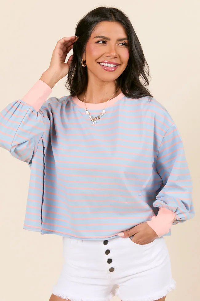 Susanna Long Sleeve Blue and Coral Stripe Knit Tee Ocean Glow Eco Wear