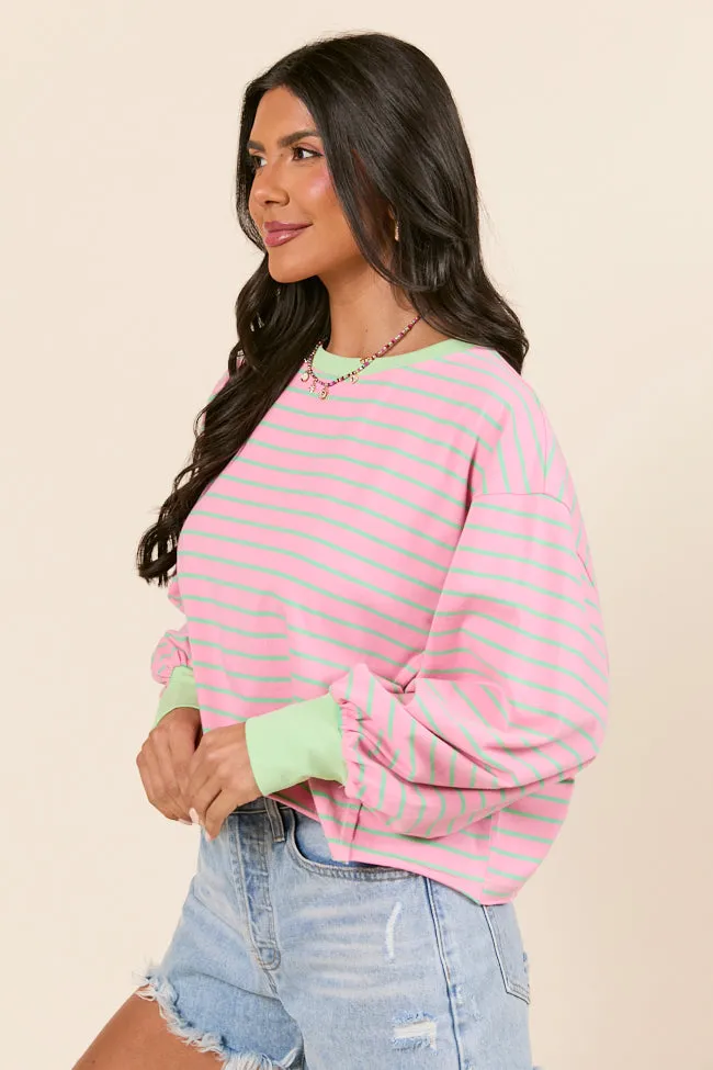 Susanna Long Sleeve Pink and Green Stripe Knit Tee Smart Wear TearResistant