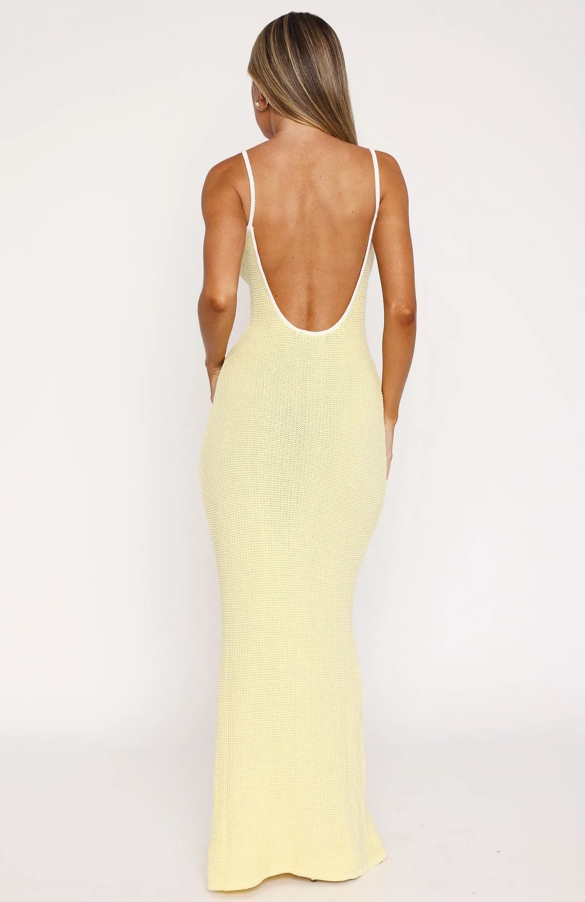 Scalloped-Edge Elegant Waistband Fit Came A Long Way Crochet Maxi Dress Lemon