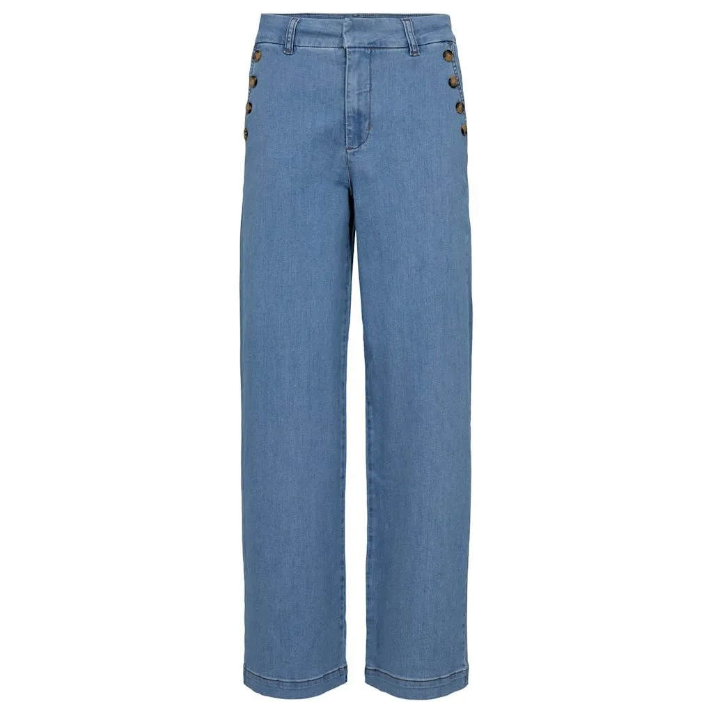 Beach Day Winter Warmth Classic Vintage Lover Teen Outfit Numph Womens Jeans Amber Pants With Buttons Long Light Denim Blue 1