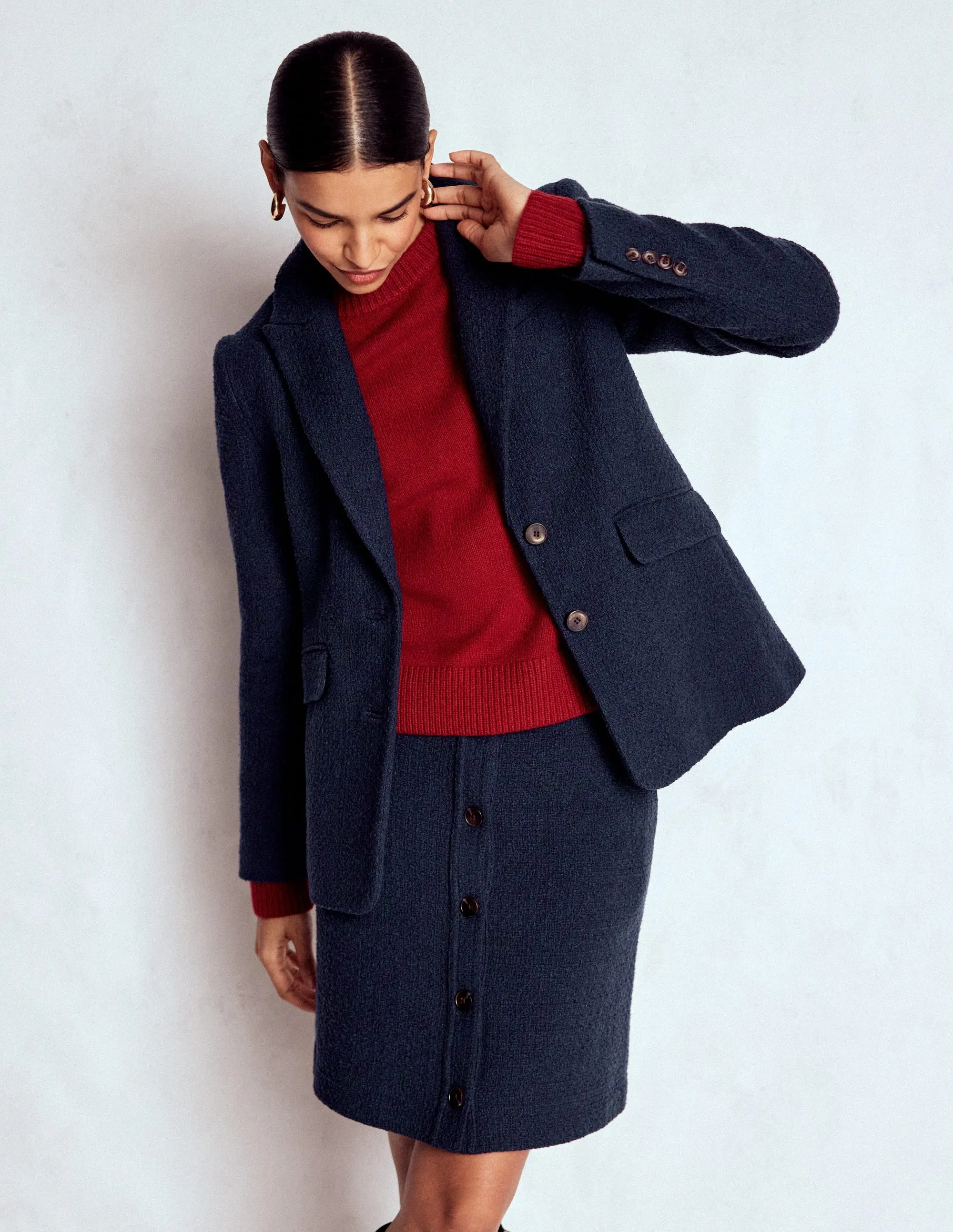 Stretch Weave Fabric Stamford Texture Blazer-Navy Texture