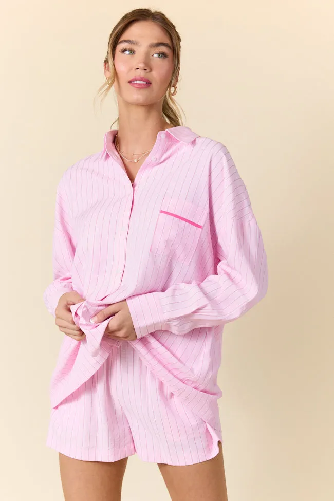 Take It Slow Pink Pinstripe Lounge Set SALE Soft Knit Mesh Glow