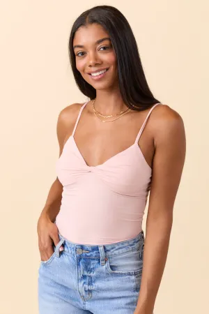Talia Light Pink Twist Front Tank NoSlip Hem NonRestrictive Fit