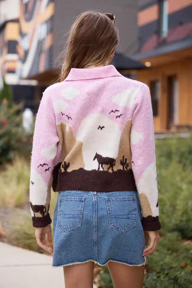 Active Style Vented Panels Tallulah Pink And Taupe Western Collared Cardigan SALE