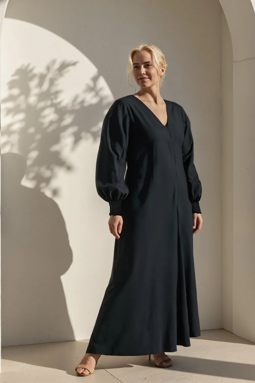 Tamara Long Sleeve Linen Dress in Black Versatile Layering