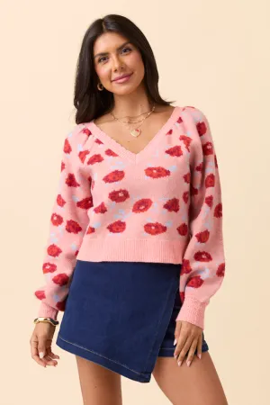 UltraSoftFinish Amara Long Sleeve Blush Floral V Neck Sweater SALE