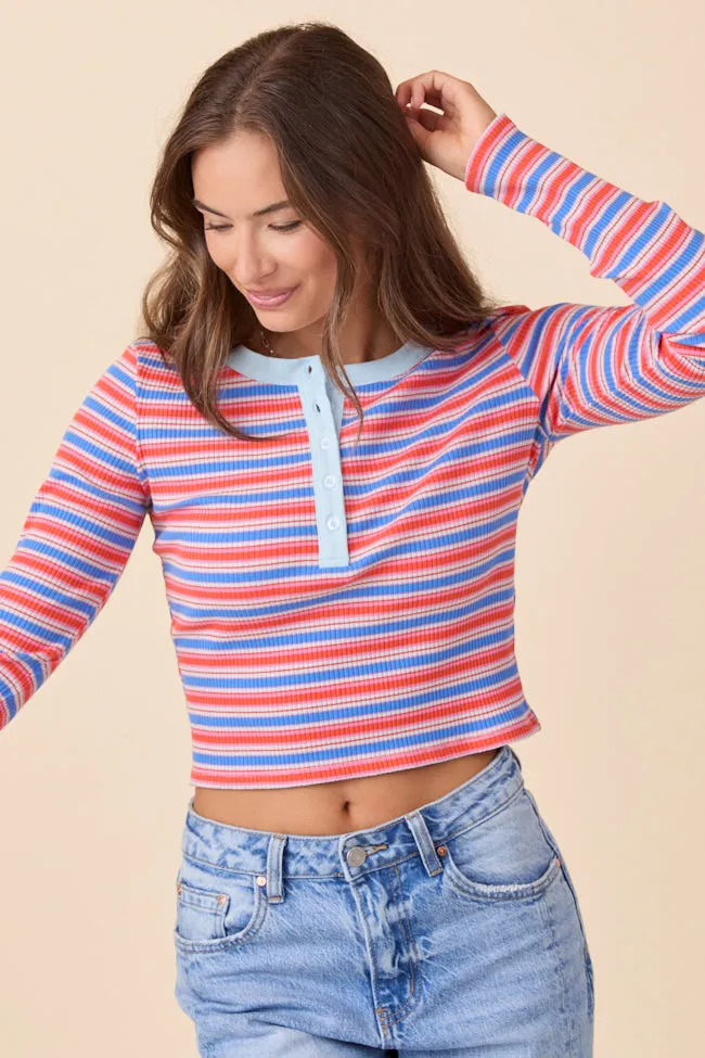 Trendy Fashion Taryn Red And Blue Striped Crew Neck Top