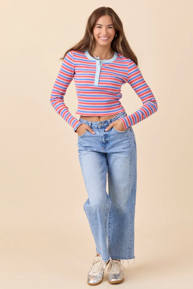 Taryn Red And Blue Striped Crew Neck Top Team Vibe