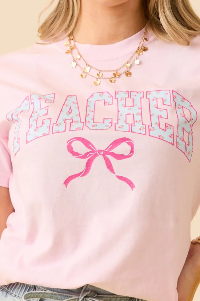 FlexibleWaistband Teacher Block Florals Light Pink Graphic Tee