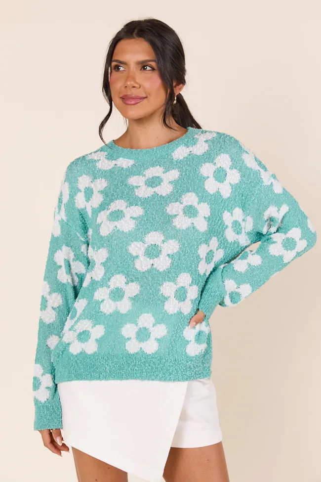 Teagan Long Sleeve Blue Floral Print Sweater SoftLining