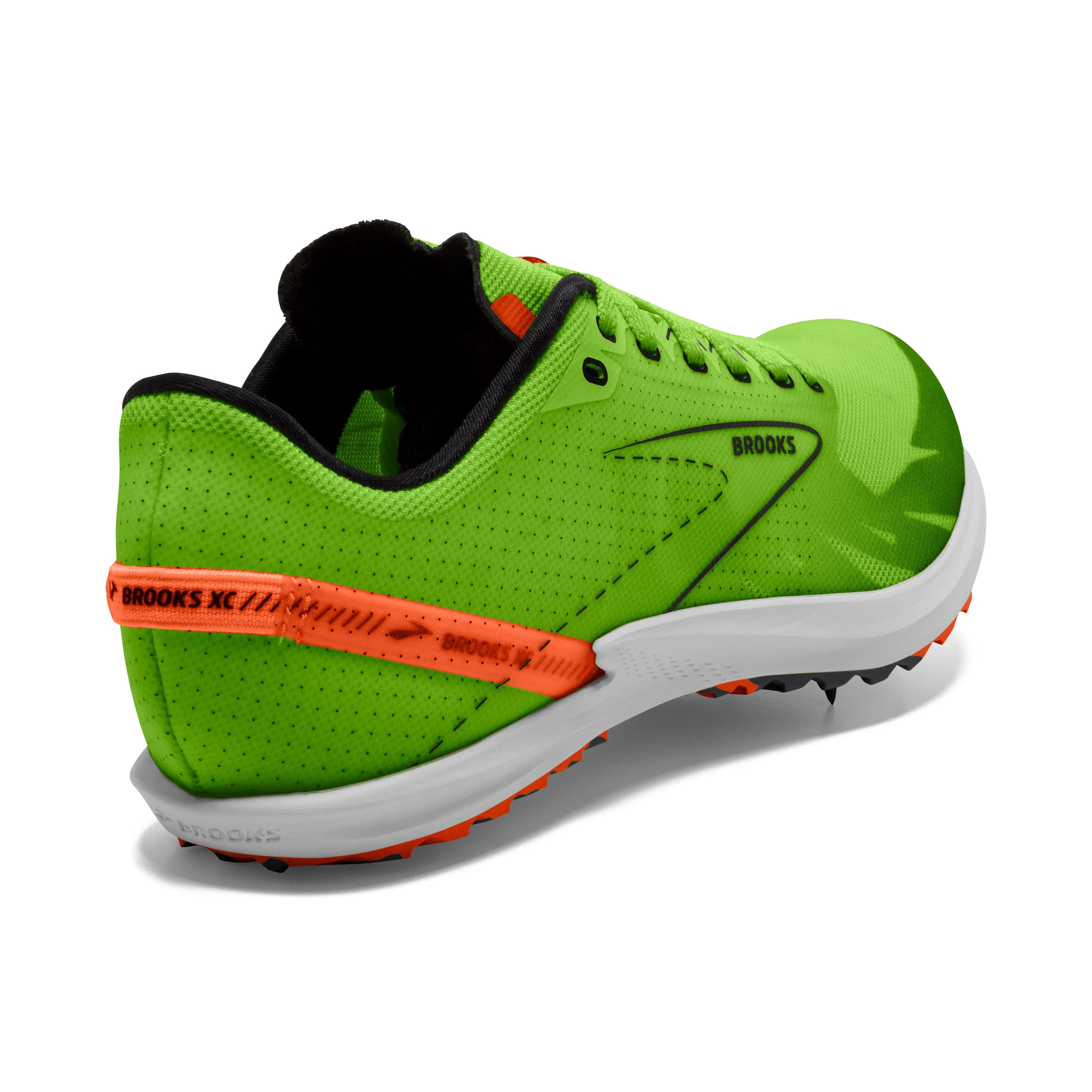 minimalist running Flexible Sole Brooks Unisex Trainer Draft XC Green Gecko/Red Orange/White