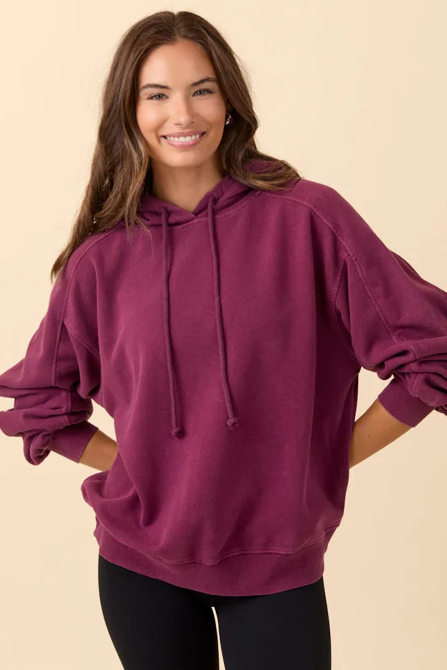 Tammie Dark Cherry Long Sleeve Oversized Hooded Pullover SALE Silver Glow Fearless Mode