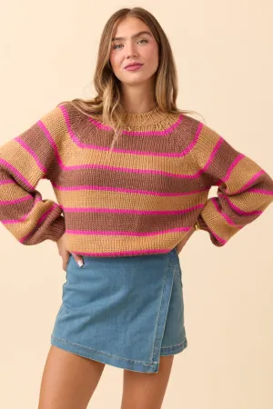 Terri Brown and Pink Stripe Sweater SALE Red Flash