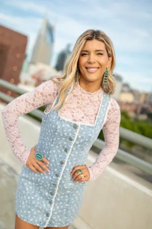 The Nicks Long Sleeve Pink Floral Mesh Crewneck Top Just Classically Cassidy X Pink Lily NonRestrictive Cut