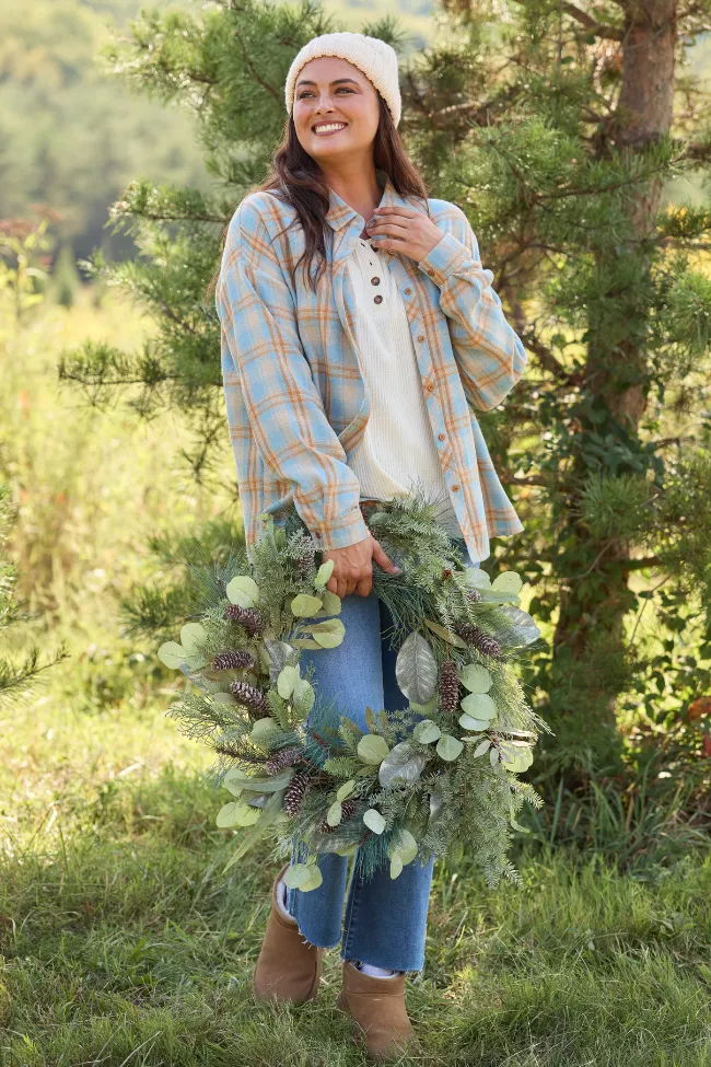 Rory Blue And Brown Plaid Flannel Button Down Top Roomy Design