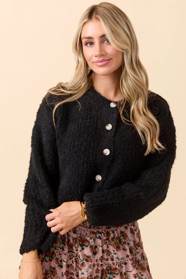 Halo Glow Taye Black Chunky Boucle Cardigan