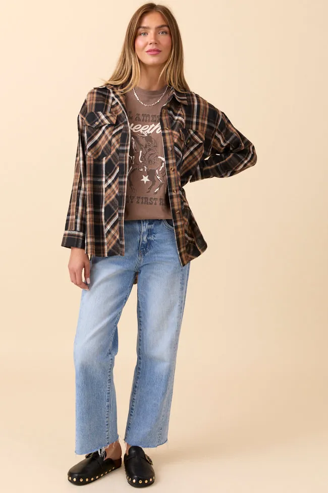 Zion Black Plaid Flannel Top SALE sporty wear