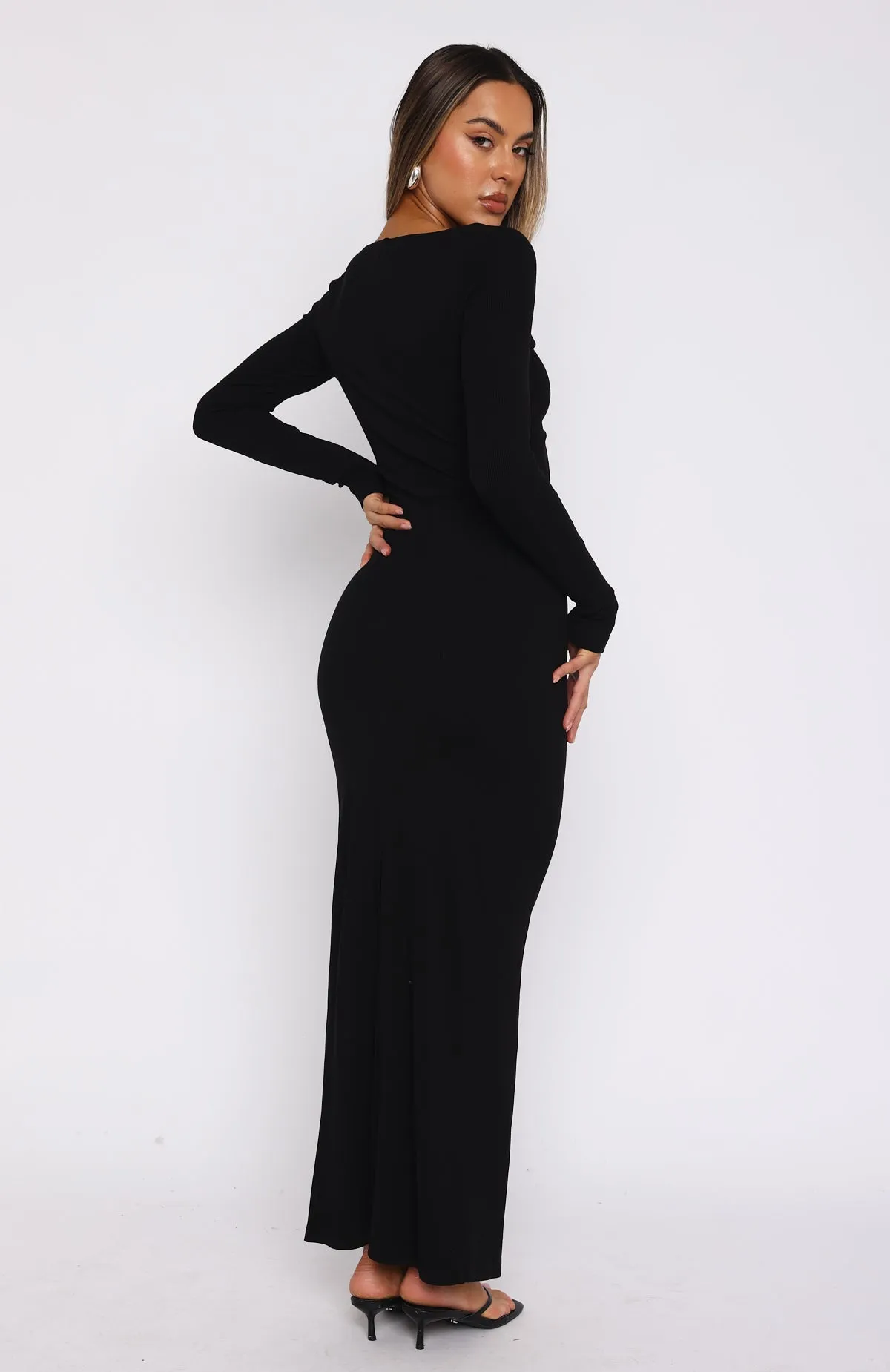 Sheer Light Thinking Clearly Long Sleeve Maxi Dress Black