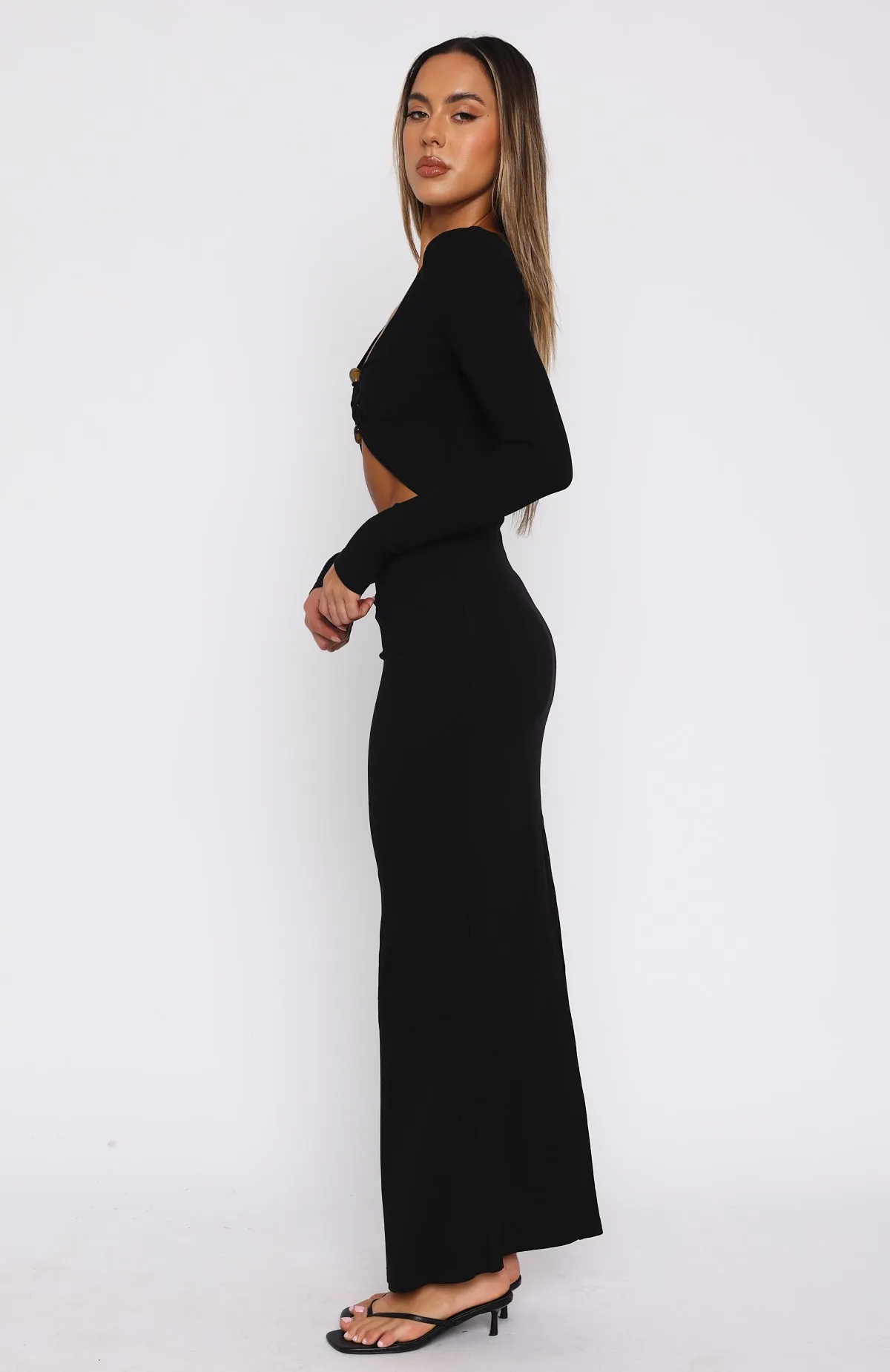 Thinking Clearly Long Sleeve Maxi Dress Black Dress-Up Style