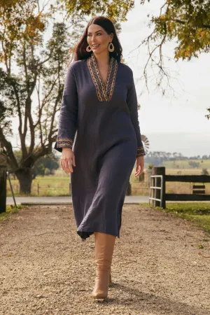 SoftTouchTexture Tia Linen Tunic Dress in Slate