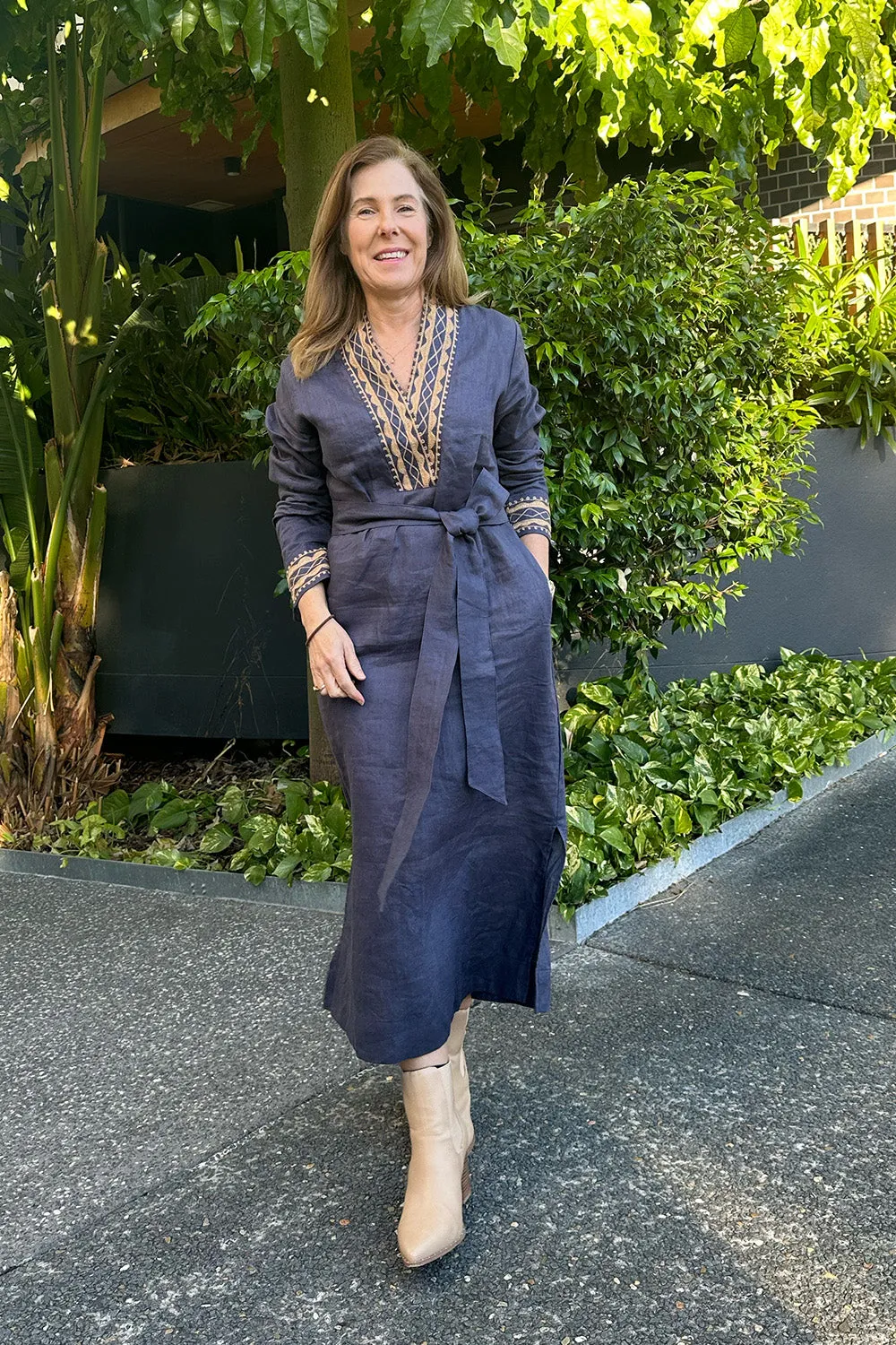 Layered Look Vibrant color dress Tia Linen Tunic Dress in Slate