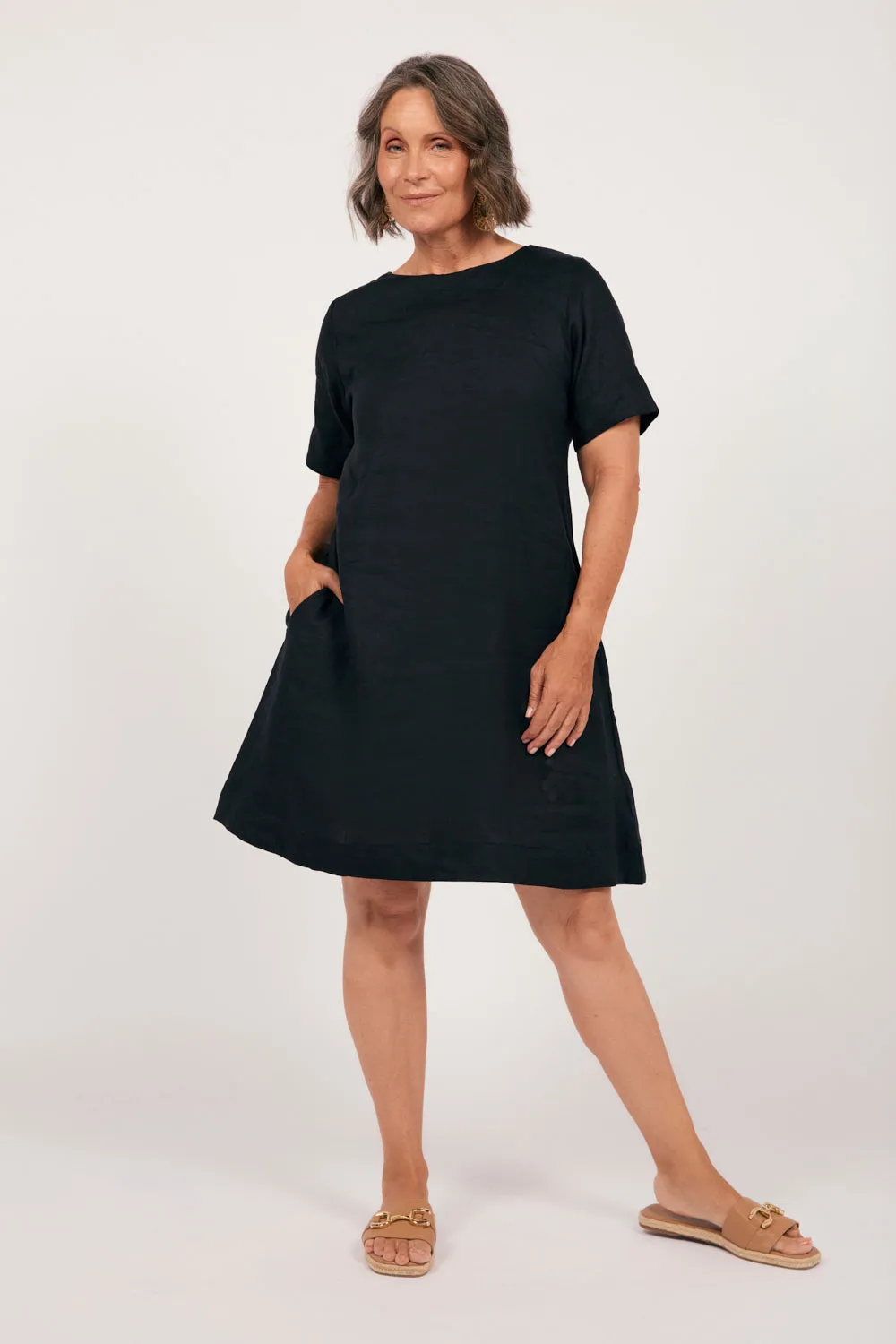 Tilly Linen 2-Way Tunic Dress in Black CrinkleResistantWeave