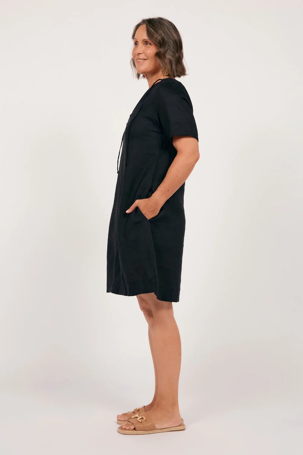 Tilly Linen 2-Way Tunic Dress in Black Cocktail-Party Smart Layer Wear