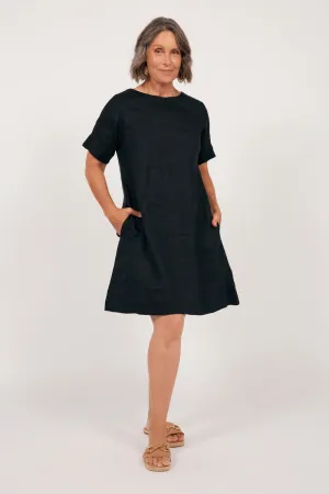 Tilly Linen 2-Way Tunic Dress in Black Striped-Pattern Night Vibes