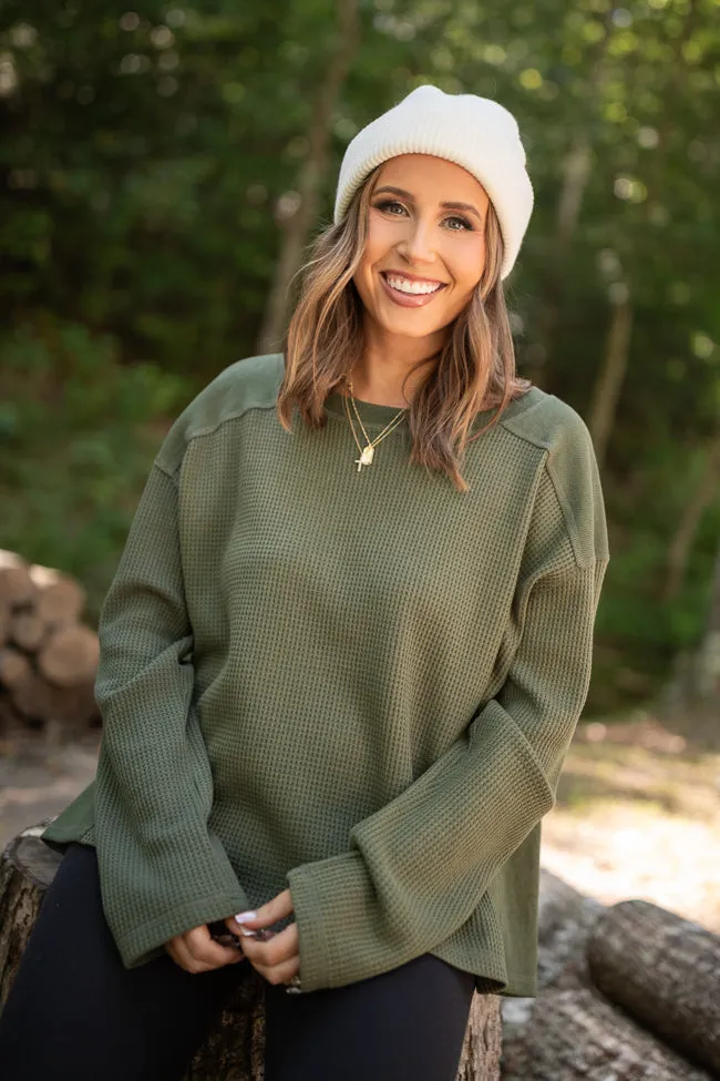 Dylan Waffle Knit Olive Green Pullover Emily Fauver X Pink Lily Street Wear