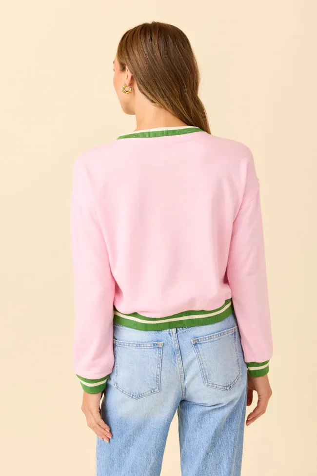 Beatrice Pink and Green Cropped Sporty Sweatshirt Active Apparel Denim style