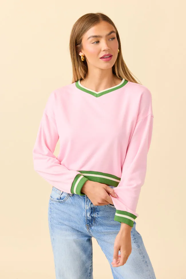 Leather Core Beatrice Pink and Green Cropped Sporty Sweatshirt