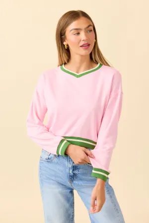 Leather Core Beatrice Pink and Green Cropped Sporty Sweatshirt