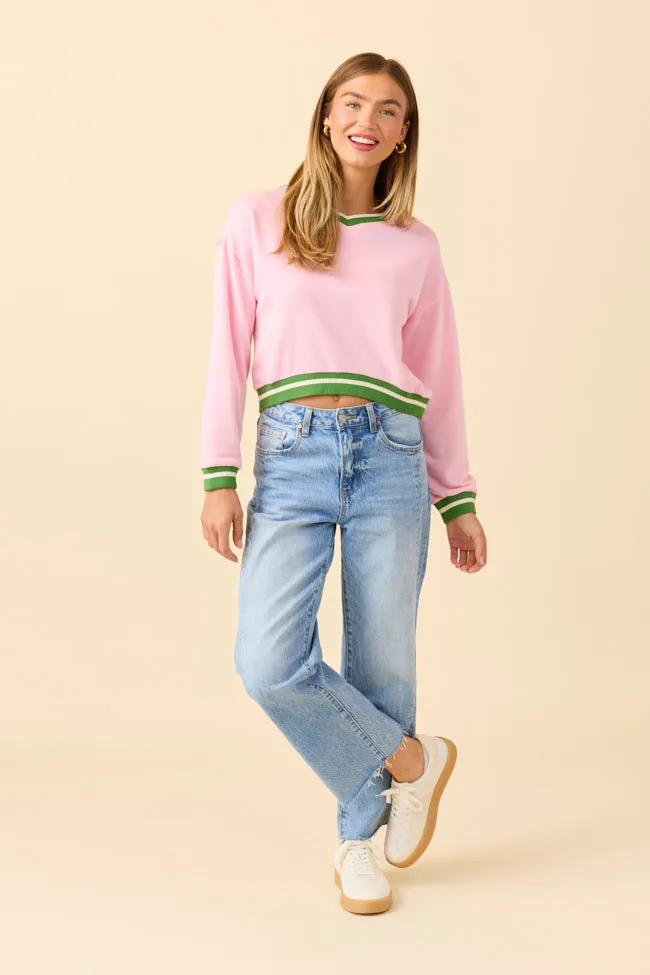 Beatrice Pink and Green Cropped Sporty Sweatshirt Stylish Jumper
