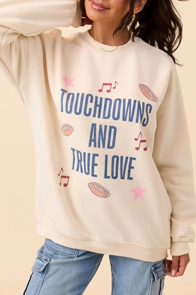 Casual Sweatshirt SeamlessPockets Touch Downs And True Love Cream Graphic Sweatshirt